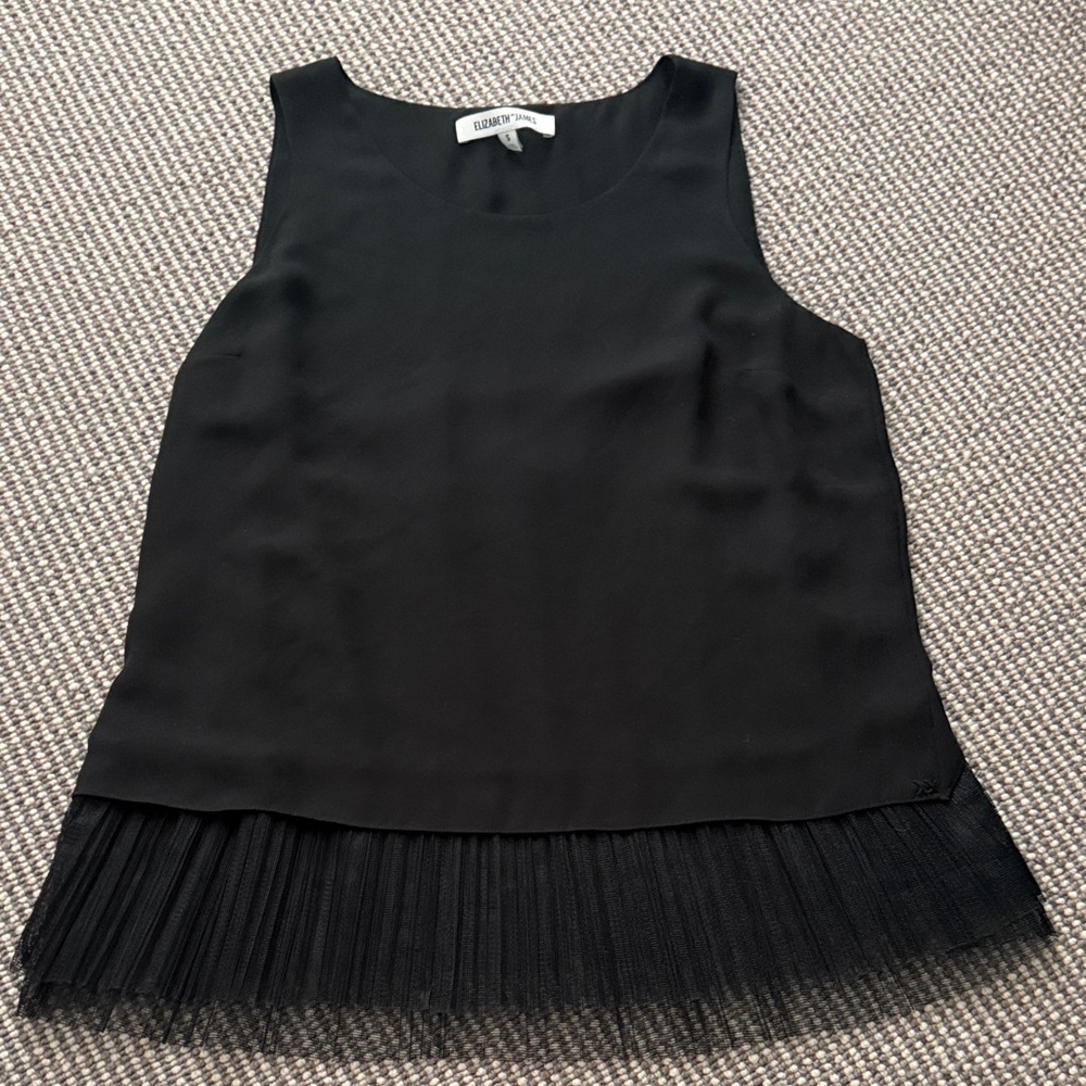 Elizabeth Arden Black Sleeveless Blouse with Fringe Hem